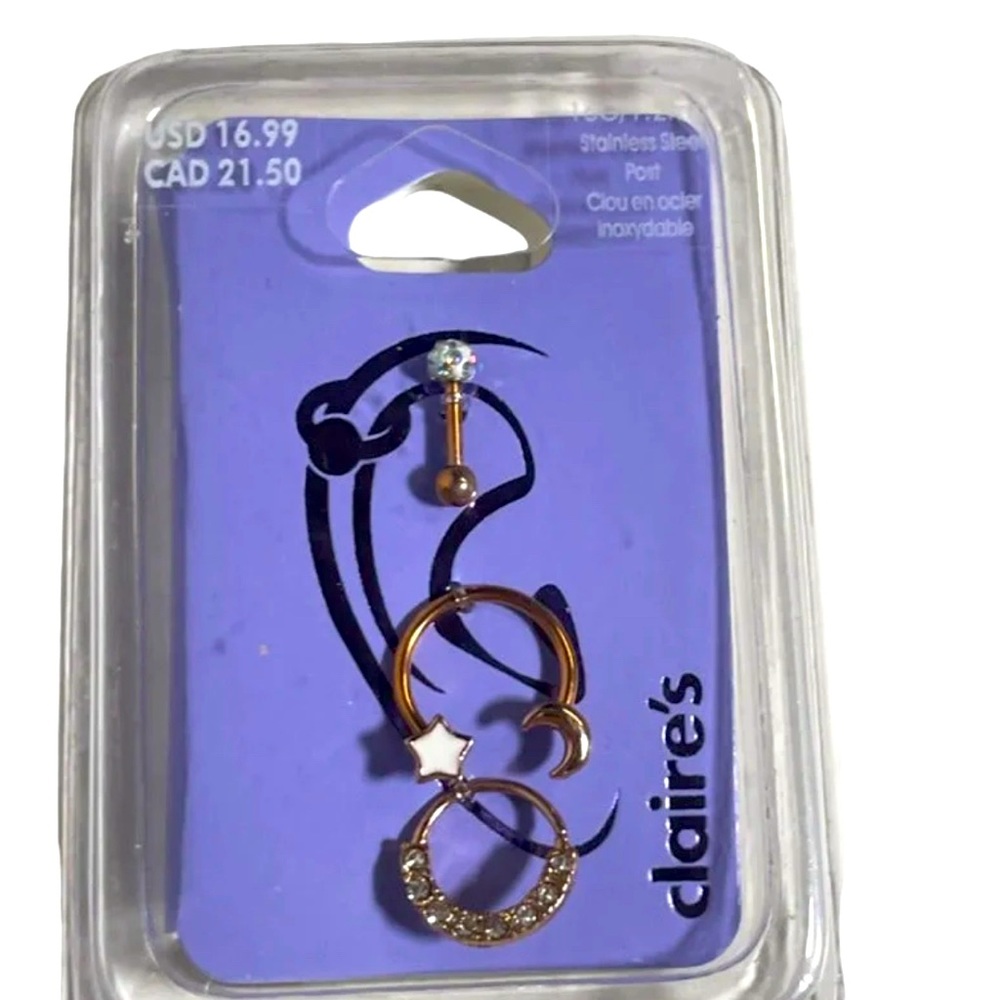 New Moon stars rose gold body jewelry set 16g